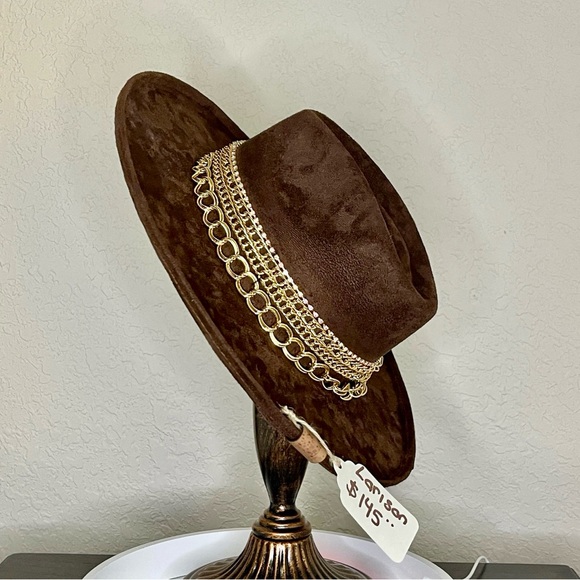 “Larison” brown began suede rancher hat with bling